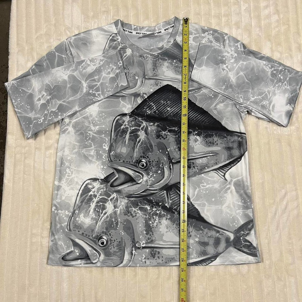 Spicy Tuna Coastal Long Sleeve Mahi-Mahi/Dolphin Black White Fishing Shirt XL - Picture 2 of 7
